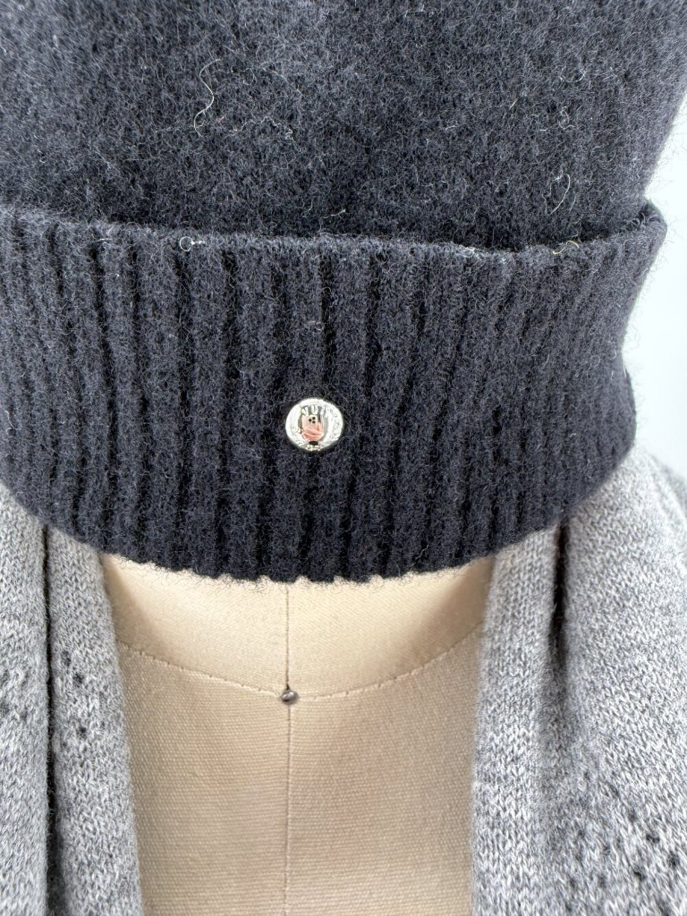 LOUIS VUITTON Knit Beanie Hat Monogram Black Wool w/ Grey Pom-Pom M75538 - Picture 2 of 7
